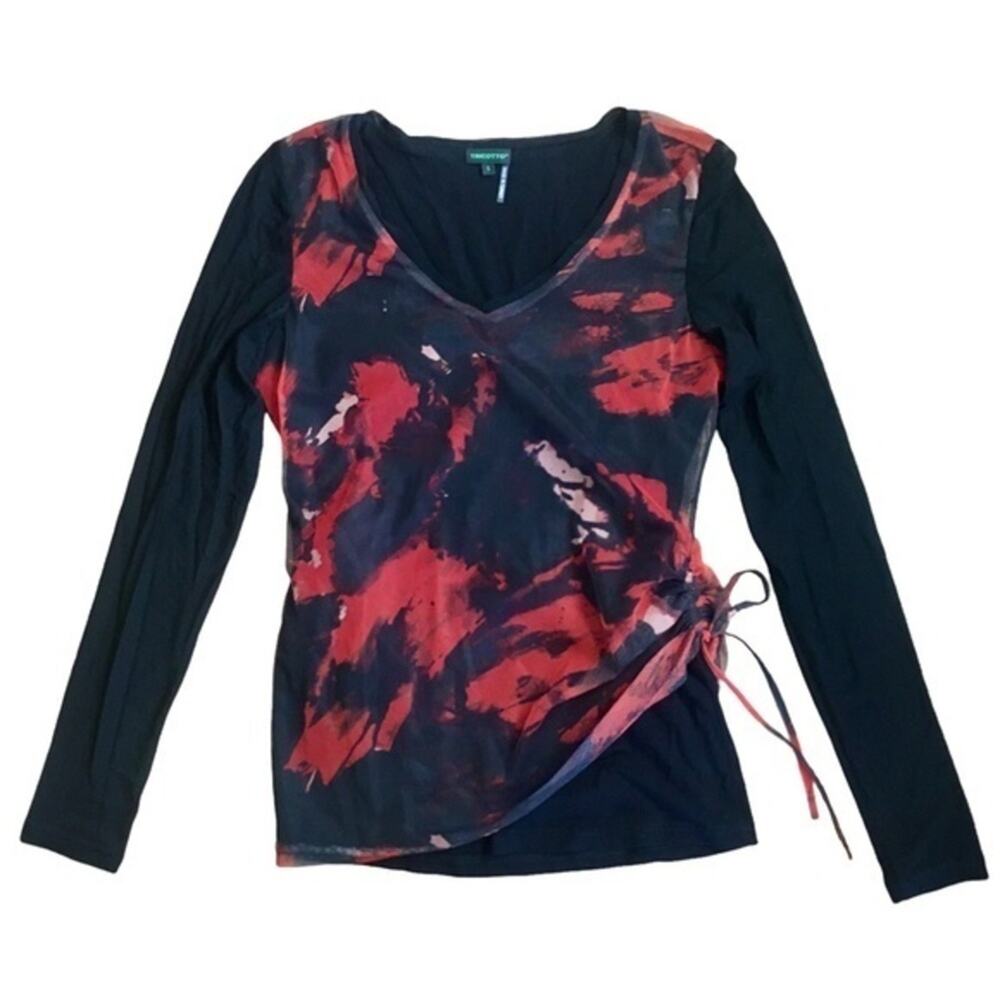 Tricotto Fiery Red Sheer-Sleeve Layered Ruched Top
